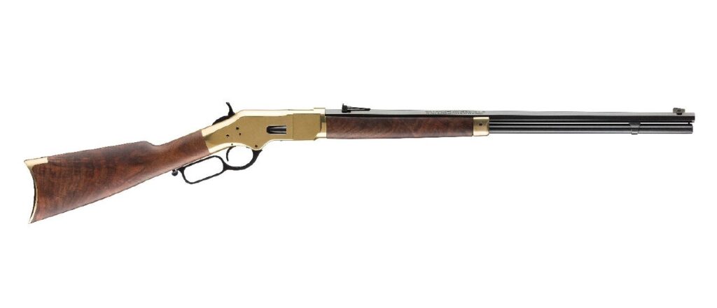 Winchester 1866 Deluxe Octagon Lever Action Rifle .45 Colt 14 Rounds 24″ Octagon Barrel Walnut Stock Brass Receiver Blued Finish