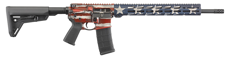 Ruger 8538 AR-556 MPR 5.56x45mm NATO 30+1 18″ 4140 Chrome-Moly Steel Barrel With Muzzle Brake, American Flag Cerakote