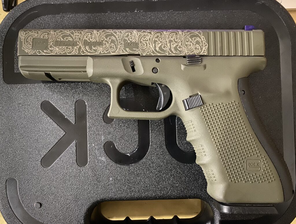 Glock 17 Gen 4 Custom OD Green Laser Engraved 9mm