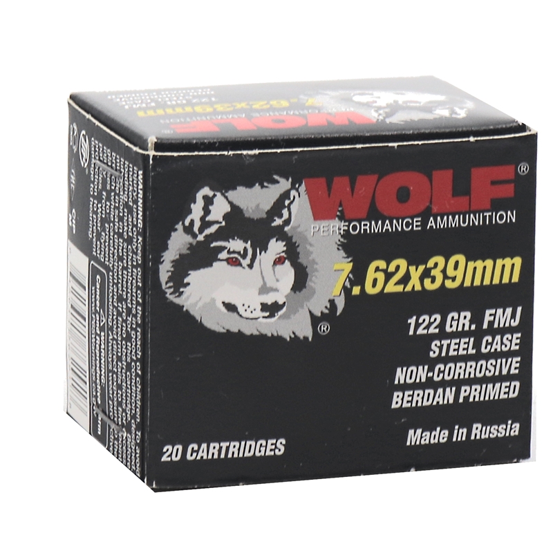Wolf Performance Ammunition 7.62×39 Ammo 122 grain FMJ Case of 1000 Rounds Bulk (Steel Case)