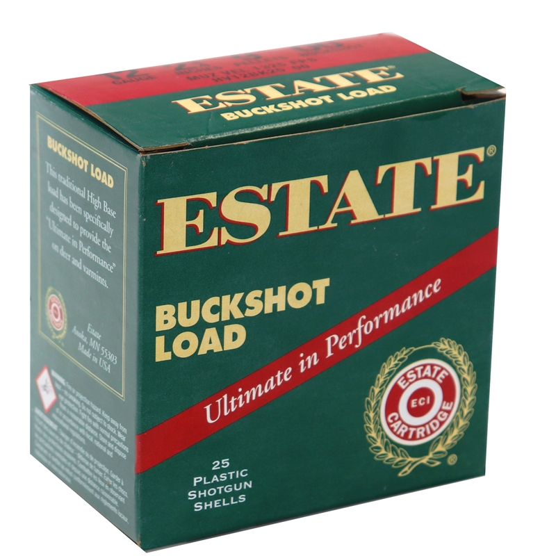 Estate 12 GA Ammo 2-3/4″ 9 Pellet 00 Buck Case of 250 Rounds / Shells Bulk HV12BK25