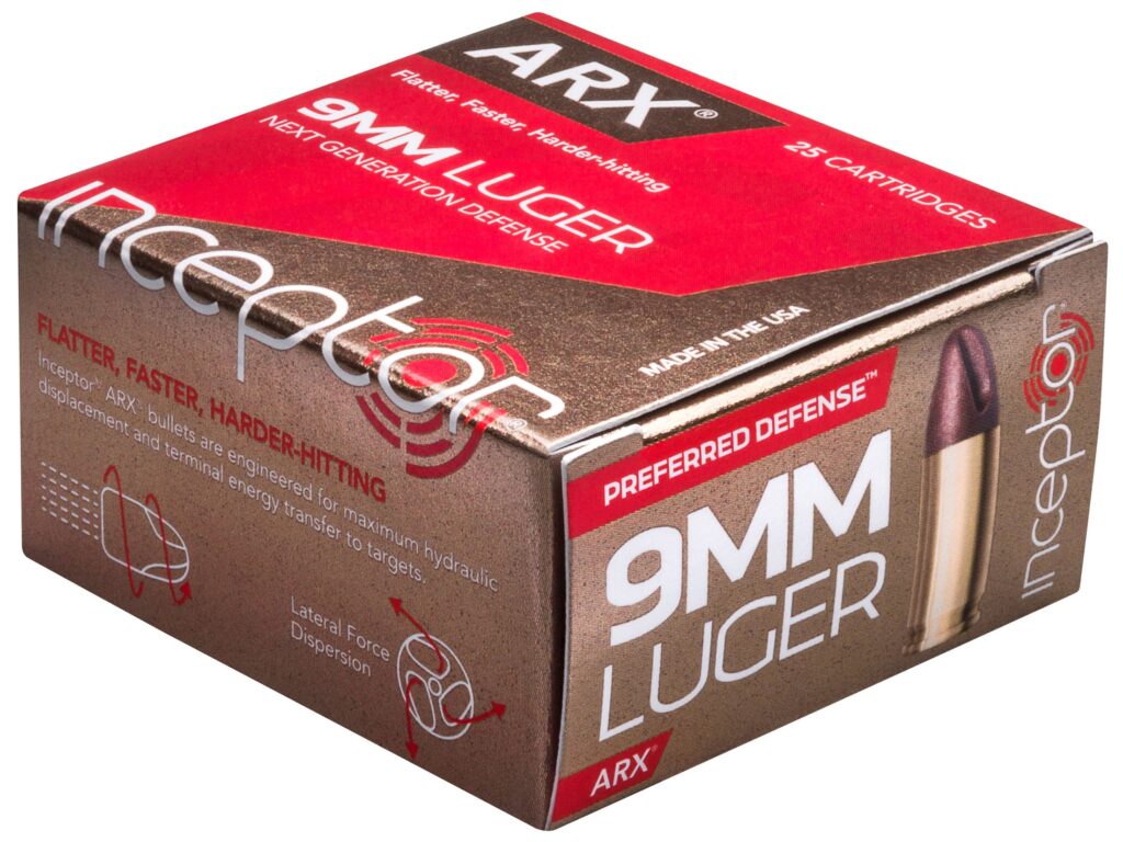 Inceptor Preferred Defense 9mm Luger 65 grain ARX Box of 25 Rounds 9ARXBRLUG-65-25