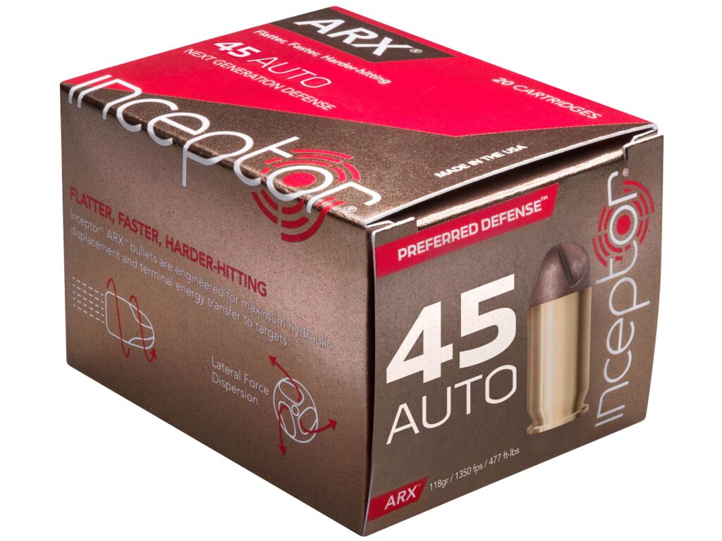 Inceptor 45 Auto 118 grain ARX Box of 20 Rounds 45ARXBR-118-20