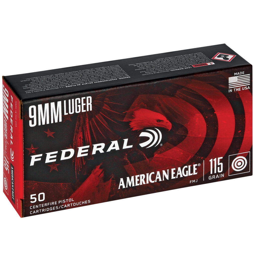 Federal American Eagle 9mm Luger Ammo 115 grain FMJ Case of 1000 Rounds AE9DP