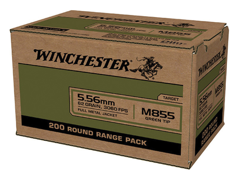 Winchester 5.56×45 Ammo 62 grain M855 Green Tip FMJ Case of 800 Rounds Bulk WM855200
