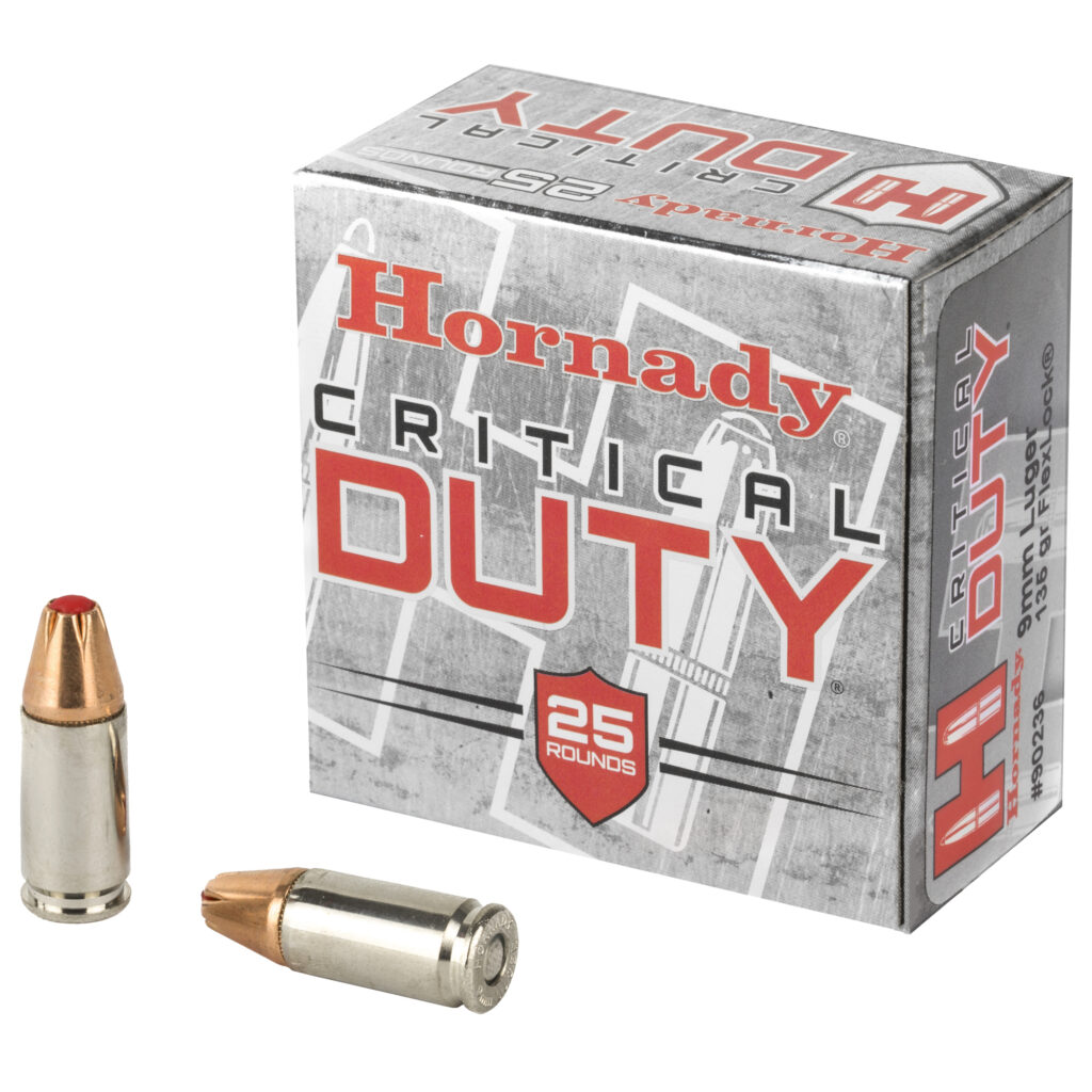 Hornady Critical Duty 9mm Luger Ammo 135 grain FlexLock Box of 25 Rounds 90236 – Online Only