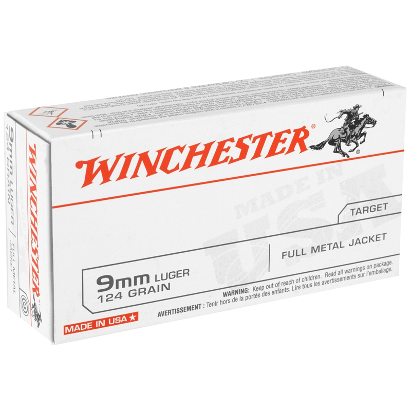 Winchester USA 9mm Luger Ammo 124 grain FMJ Case of 500 Rounds USA9MM