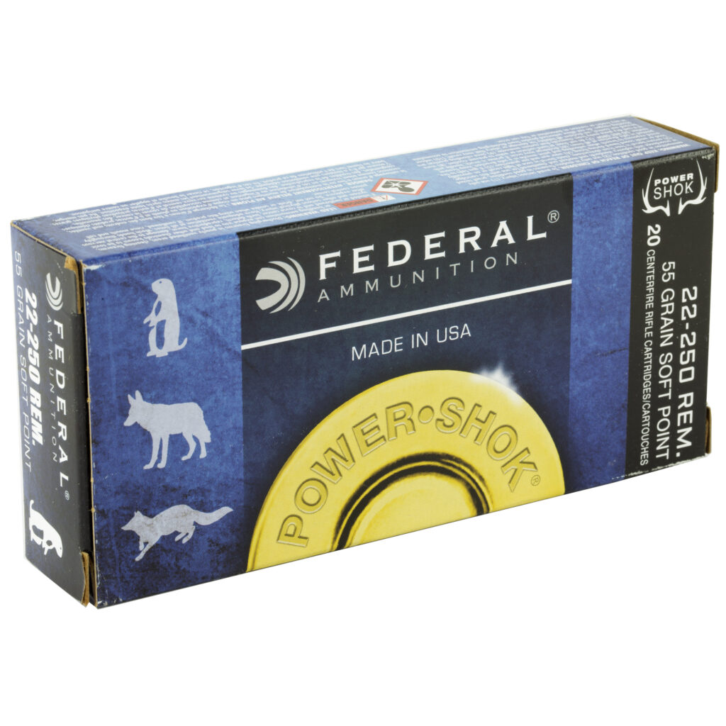 Federal Power-Shok 22-250 Rem Ammo 55 grain Soft Point Case of 200 Rounds Bulk 22250A