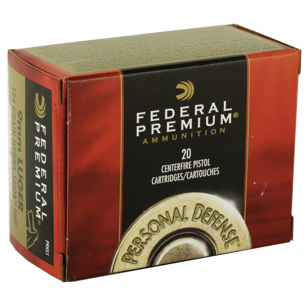 Federal Premium Hydra-Shok 9mm Luger 124 grain JHP Box of 20 Rounds P9HS1