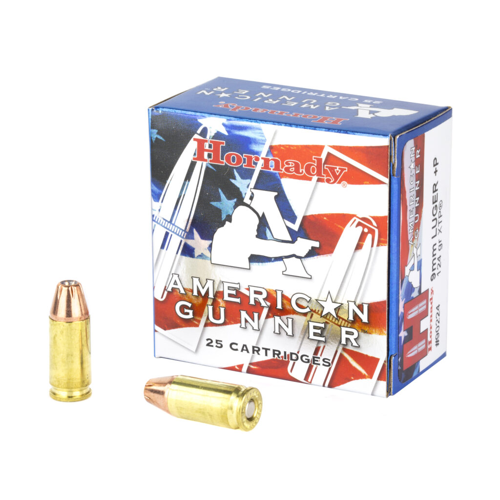 Hornady American Gunner 9mm Luger +P Ammo 124 grain XTP JHP Case of 250 Rounds Bulk 90224