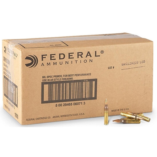 Federal Lake City 5.56 NATO Ammo 55 grain XM193 FMJ Case of 1000 Rounds Bulk (Loose Pack) XM193BK
