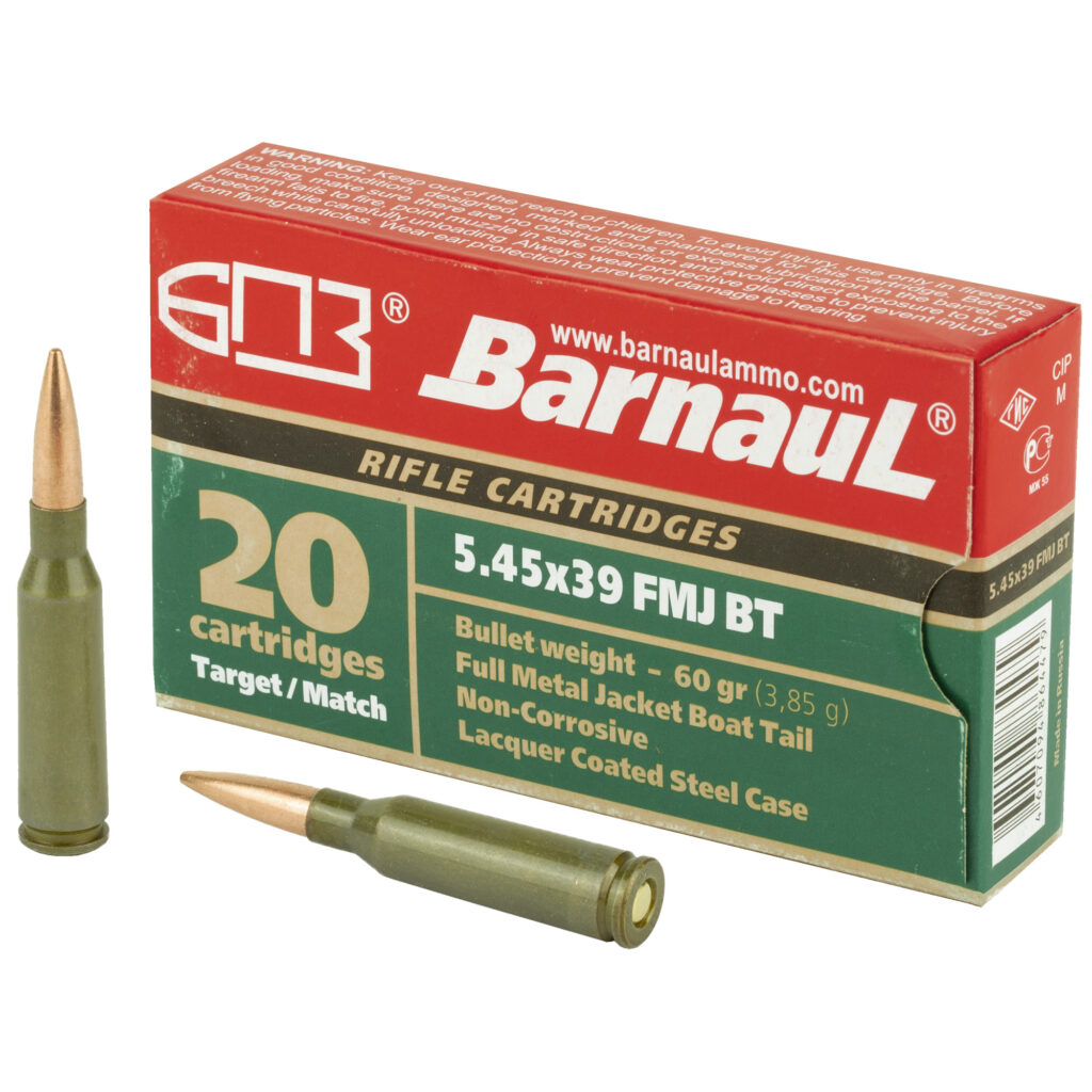 Barnaul 5.45×39 Ammo 60 grain FMJ BT Case of 500 Rounds Bulk BRN545X39FMJ60 (Steel Case)