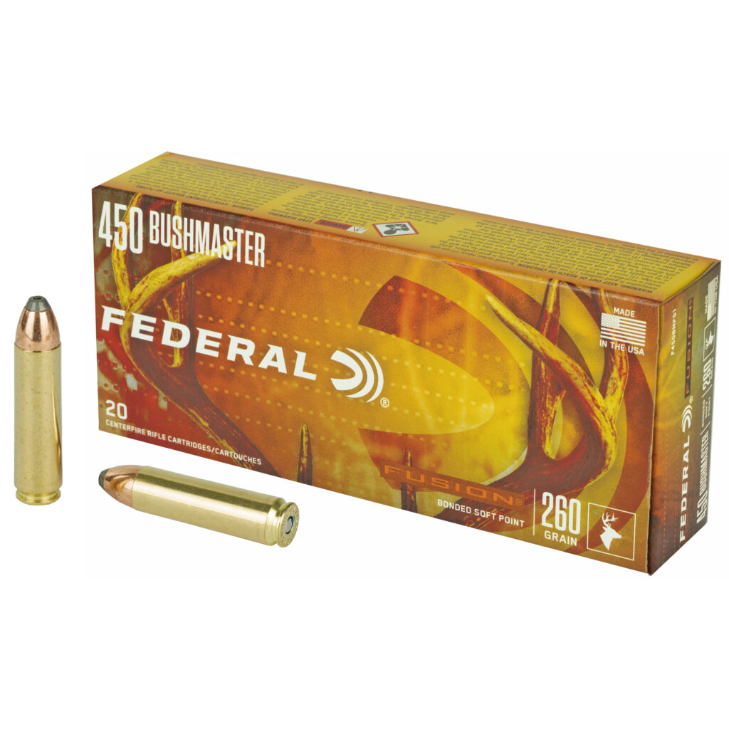 Federal Fusion 450 Bushmaster Ammo 260 grain Bonded Soft Point Case of 200 Rounds Bulk F450BMFS1