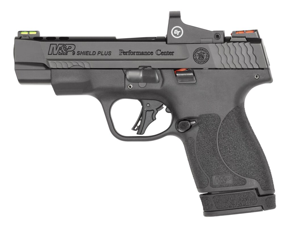 Smith & Wesson Performance Center M&P Shield Plus 9mm – Ported 4″ Barrel, Crimson Trace Red Dot Included, No Thumb Safety