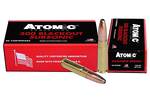 Atomic Ammo 300 Blackout SUBSONIC 260 grain Round Nose Soft Point Box of 20 Rounds 00478