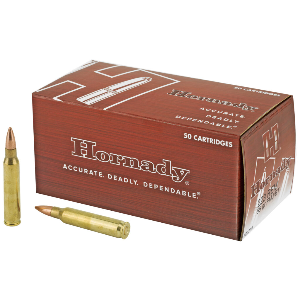 Hornady Custom 223 Remington Ammo 55 grain FMJ Case of 500 Rounds 80275