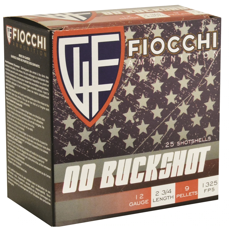 Fiocchi 12 GA Ammo 2-3/4″ 9 Pellet 00 Buck 1325 FPS Case of 250 Rounds / Shells Buckshot Bulk 12MW00BK