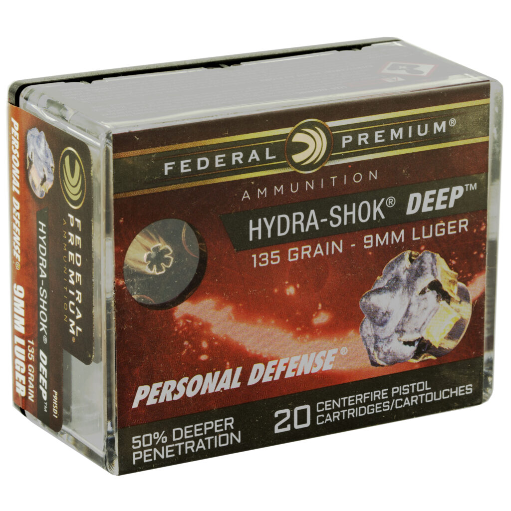Federal Premium Hydra-Shok DEEP 9mm Luger 135 grain Hollow Point Box of 20 Rounds P9HSD1