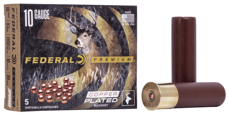 Federal Premium Vital-Shok 10 GA Ammo 3-1/2″ 00 Buck 18 Pellet Box of 5 Rounds / Shells P108F00