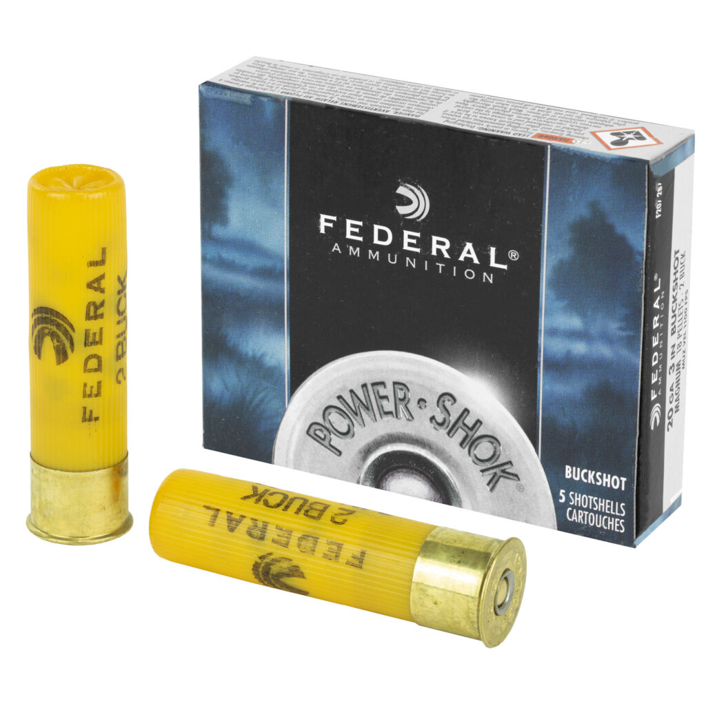 Federal Power-Shok 20 GA 3″ 18 Pellet #2 Magnum Buckshot Box of 5 Rounds / Shells F2072B