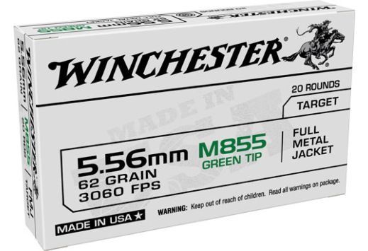 Winchester USA 5.56×45 Ammo 62 grain M855 Green Tip FMJ Case of 1000 Rounds Bulk WM855K