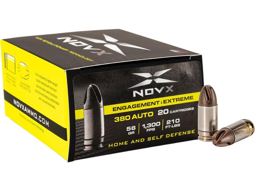 NovX Engagement Extreme 380 Auto 56 grain Lead Free Fluted Box of 20 Rounds NAS3 case 380EESS-20 – No Quantity Limit!