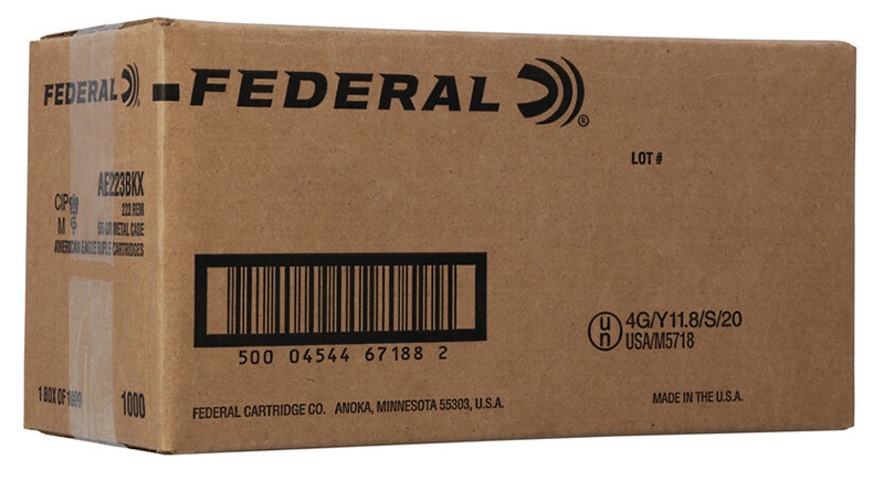 Federal American Eagle 223 Remington Ammo 55 grain FMJ Case of 1000 Rounds Bulk AE223BKX