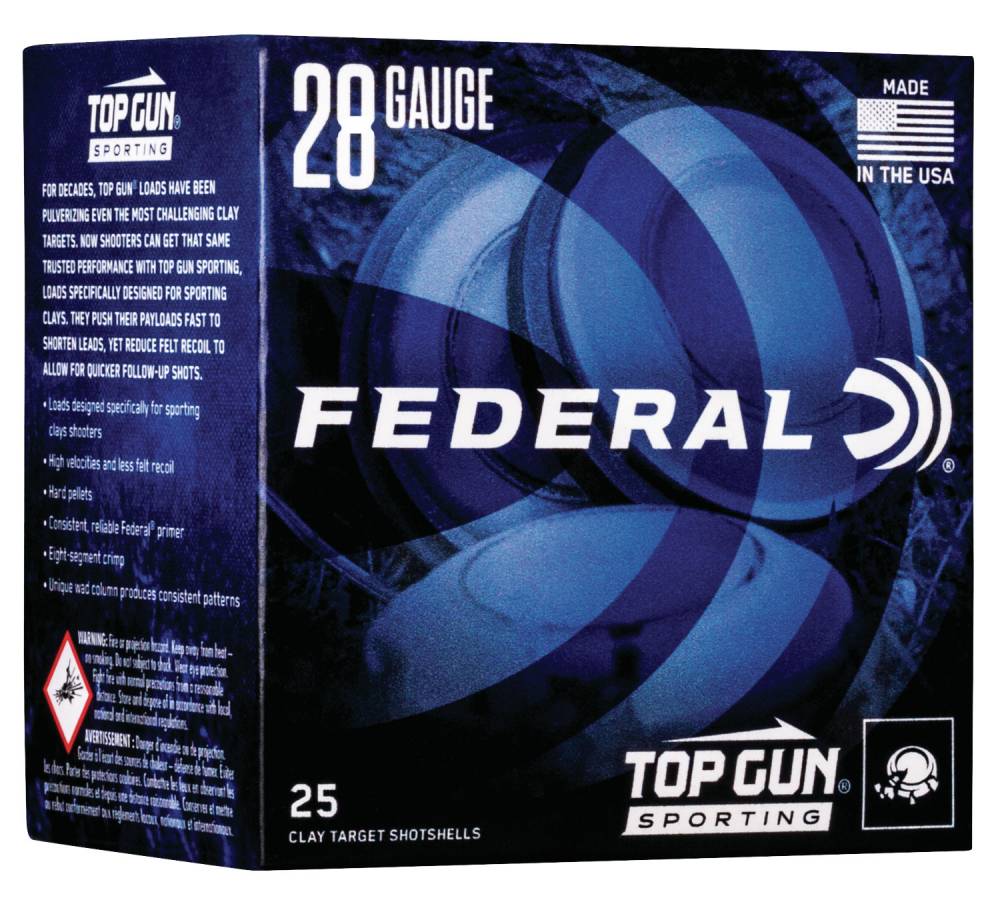 Federal Top Gun Target 28 GA Ammo 2-3/4″ 3/4 oz #7-1/2 Lead Shot Case of 250 Rounds TGS282175