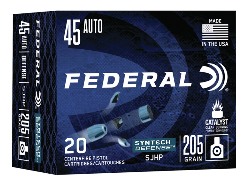 Federal Syntech Defense 45 Auto Ammo 205 grain SJHP Box of 20 Rounds S45SJT1