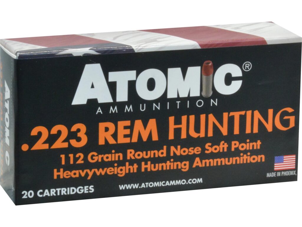 Atomic Ammo Hunting 223 Remington Ammo 112 grain Round Nose Soft Point Box of 20 Rounds 00483