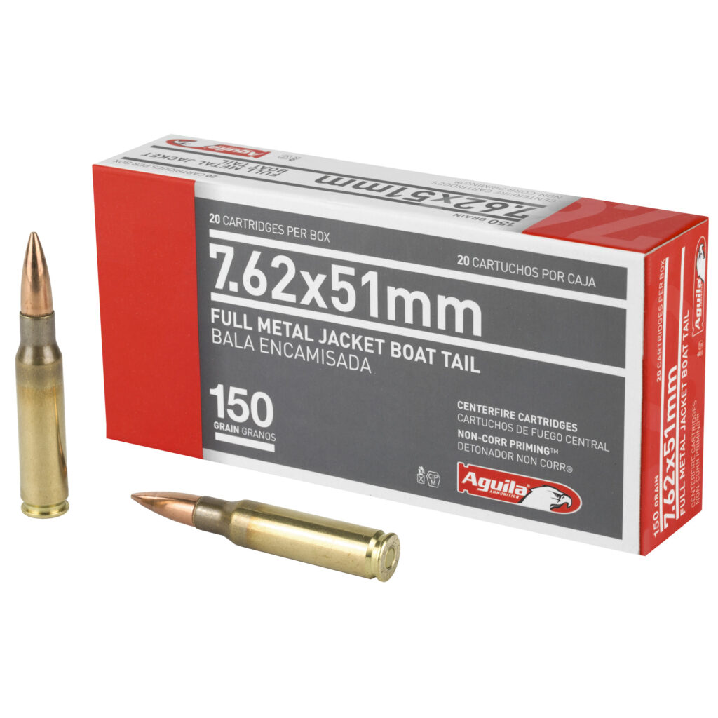 Aguila 7.62 NATO (7.62×51) Ammo 150 grain FMJ BT Case of 500 Rounds Bulk 1E762110