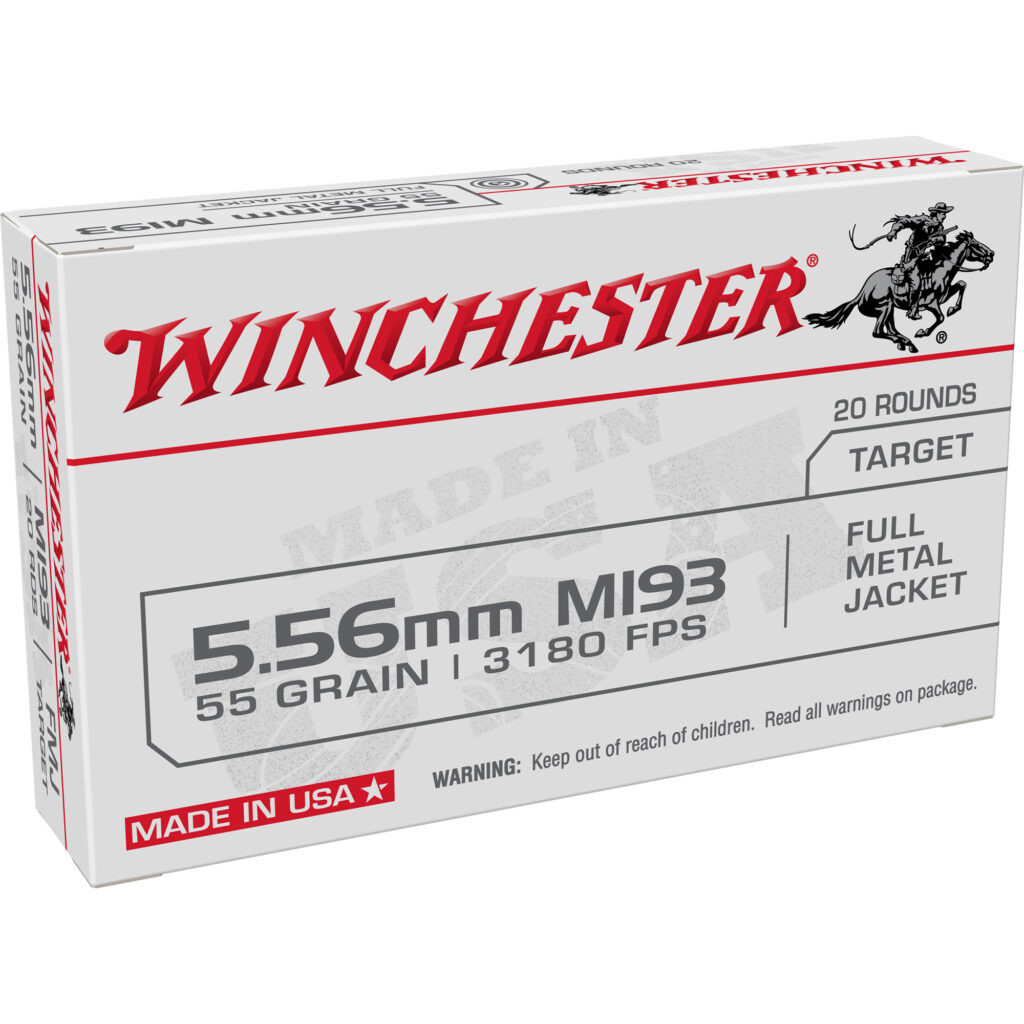 Winchester 5.56×45 M193 Ammo 55 grain FMJ Box of 20 Rounds WM193