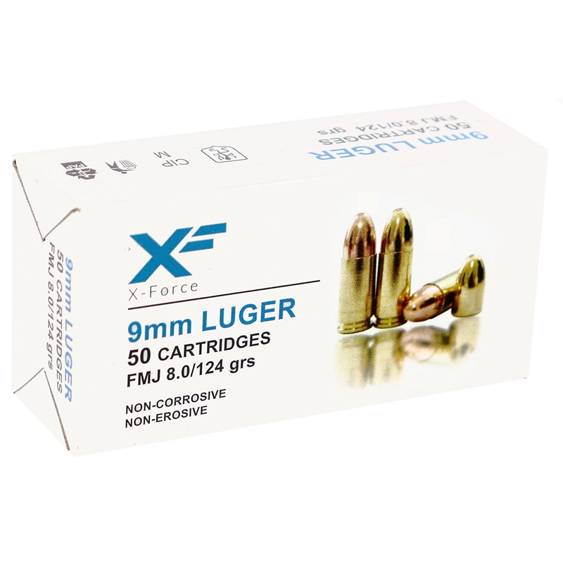X-Force 9mm Luger Ammo 124 grain FMJ 100 Rounds (2 Boxes)