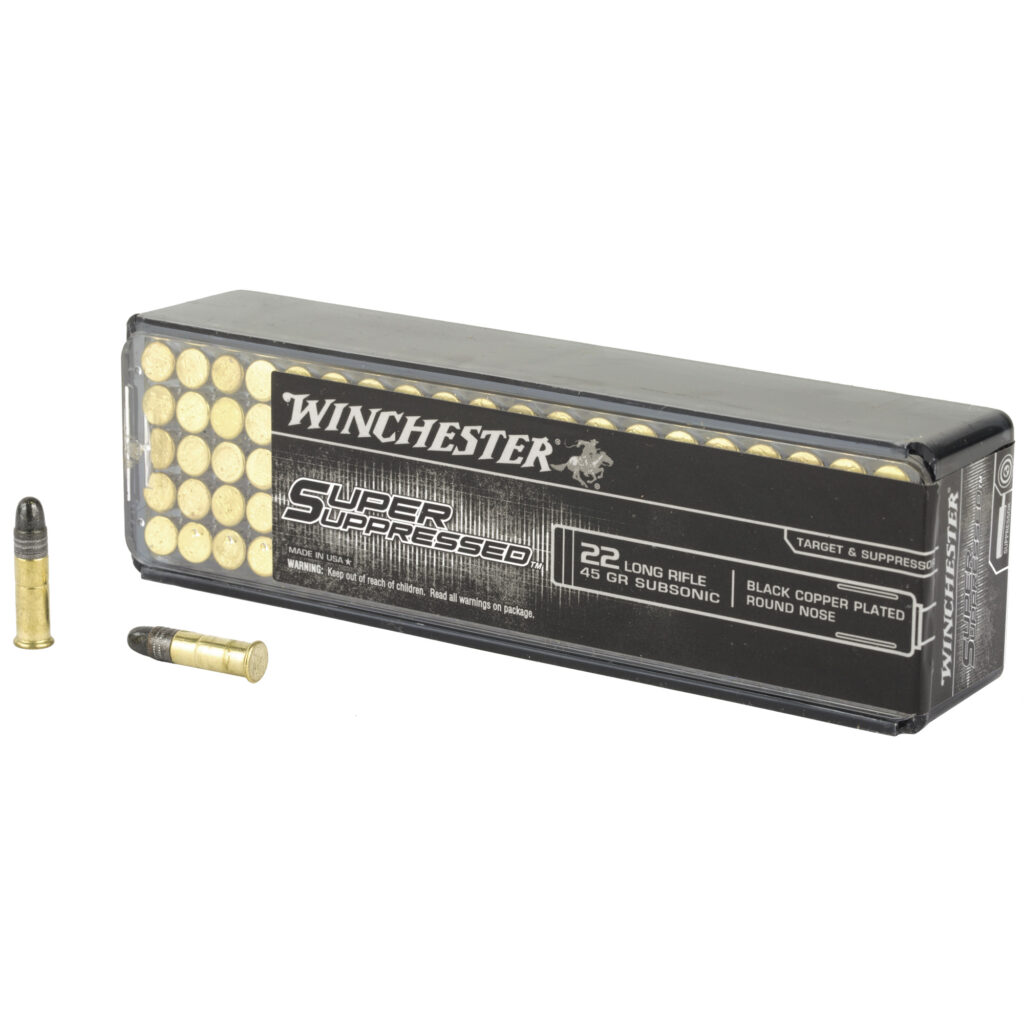 Winchester Super Suppressed 22 LR 45 grain Black Plated Round Nose Case of 1600 Rounds Bulk Ammo SUP22LRB