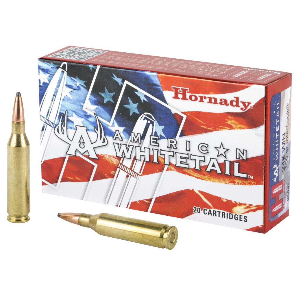 Hornady American Whitetail 243 Win Ammo 100 grain Interlock Soft Point Case of 200 Rounds 8047