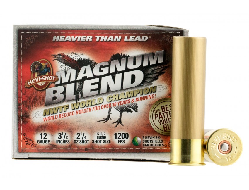 Hevi-Shot Magnum Blend 12 GA Ammo 3-1/2″ 2-1/4 oz #5, 6, 7 Shot 1200 fps Box of 5 Rounds HS41205