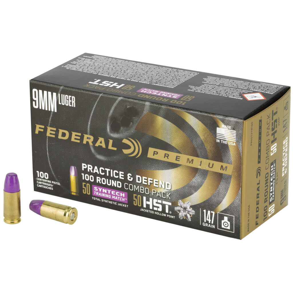 Federal Premium Practice & Defend 9mm Luger Ammo 147 grain TSJ / HST Box of 100 Rounds (50 each) P9HST2TM100
