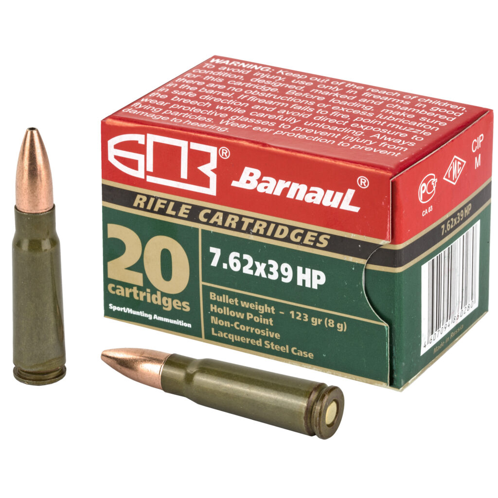 Barnaul 7.62×39 Ammo 123 grain Hollow Point Case of 500 Rounds Bulk BRN762X39HP123 (Steel Case)
