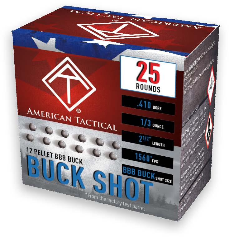 American Tactical ATI BBB Buck 410 Bore Ammo 2-1/2″ 1/3 oz 12 Pellet Case of 250 Rounds ATIAC410BBB