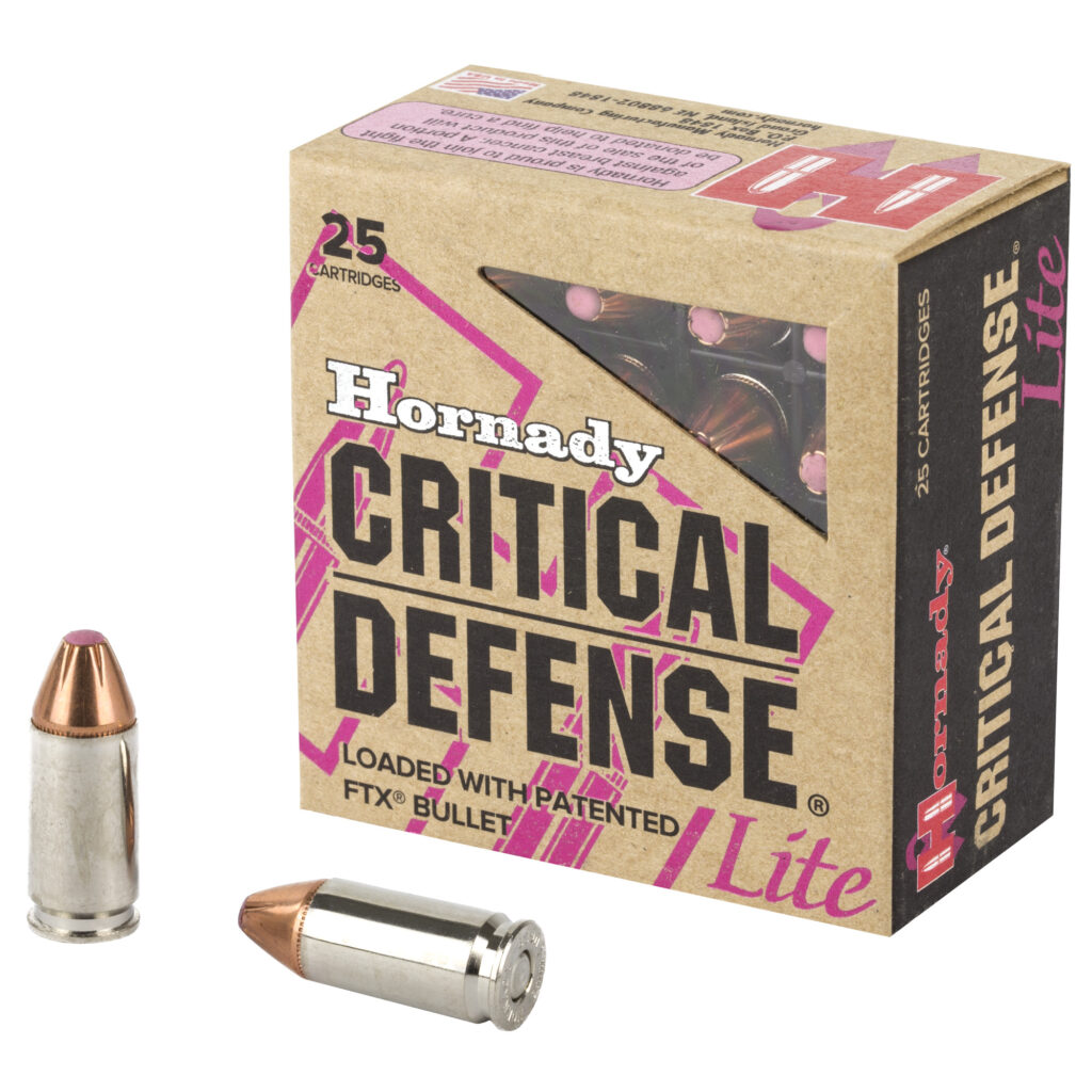 Hornady Critical Defense Lite 9mm Luger Ammo 100 grain FTX Case of 250 Rounds 90240