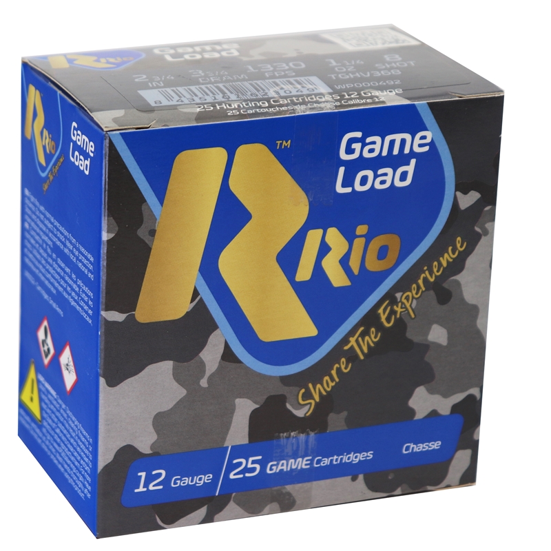 Rio Game Load High Velocity 12 GA Ammo 2-3/4″ 1-1/4 oz #8 Shot Case of 250 Rounds / Shells Bulk TGHV368