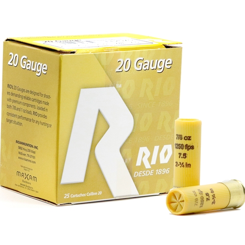 Rio Top Target 20 GA Ammo 2-3/4″ 7/8 oz #7-1/2 Shot Case of 250 Rounds TT2075 – Online Only