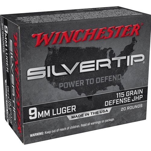 Winchester Silver Tip 9mm Luger Ammo 115 grain JHP Box of 20 Rounds W9MMST