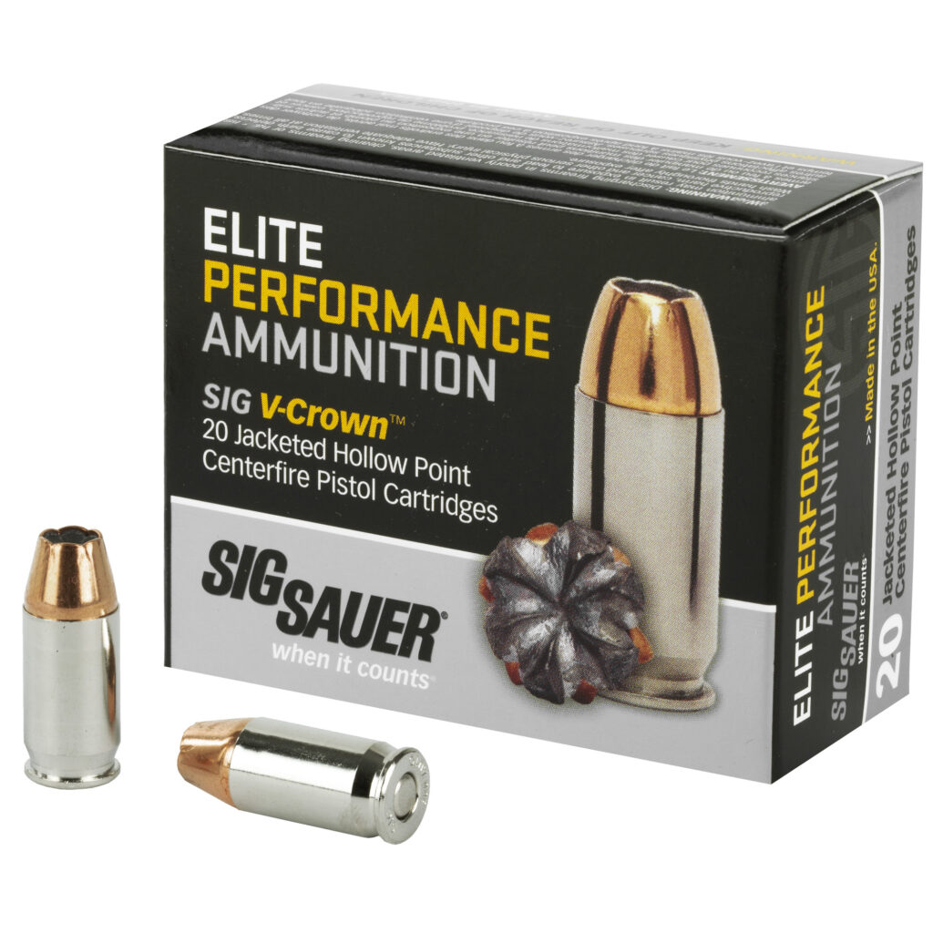 Sig Sauer Elite Performance 380 Auto / ACP Ammo 90 grain V-Crown JHP Box of 20 Rounds E380A1-20 – Online Only