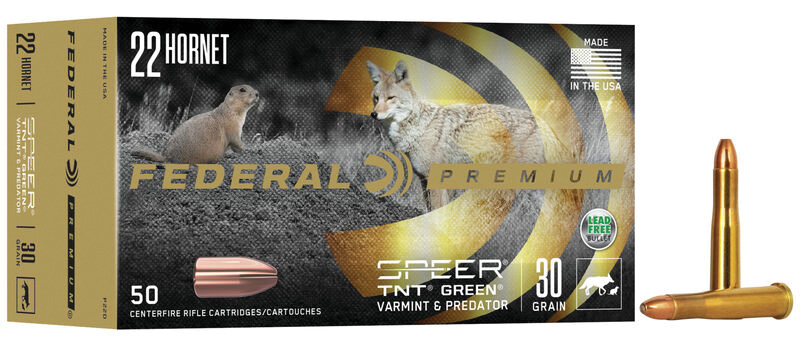 Federal Premium Varmint & Predator 22 Hornet Ammo 30 grain Speer TNT Hollow Point Case of 500 Rounds Bulk P22D