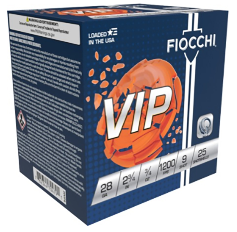 Fiocchi VIP Target 28 GA Ammo 2-3/4″ 3/4 oz #9 Lead Shot Case of 250 Rounds / Shells Bulk 28VIP9