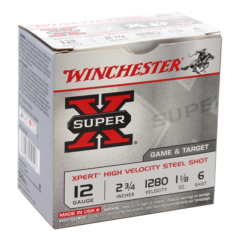 Winchester Super-X Game & Target 12 GA Ammo 2-3/4″ 1-1/8 oz #6 Steel Shot Case of 250 Rounds / Shells Bulk WE12GTH6
