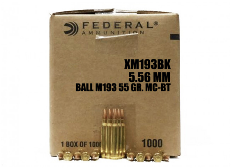 Federal Lake City 5.56×45 Ammo 55 grain XM193 FMJ BT Case of 1000 Rounds Bulk XM193BKX