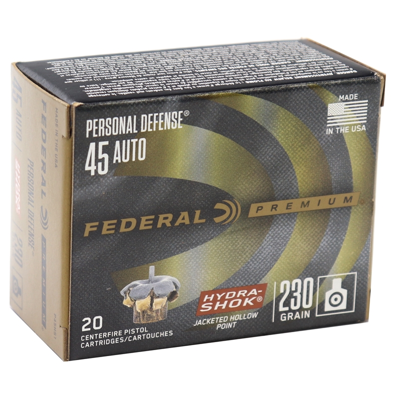 Federal Premium Hydra-Shok 45 Auto / ACP Ammo 230 grain JHP Case of 500 Rounds P45HS1