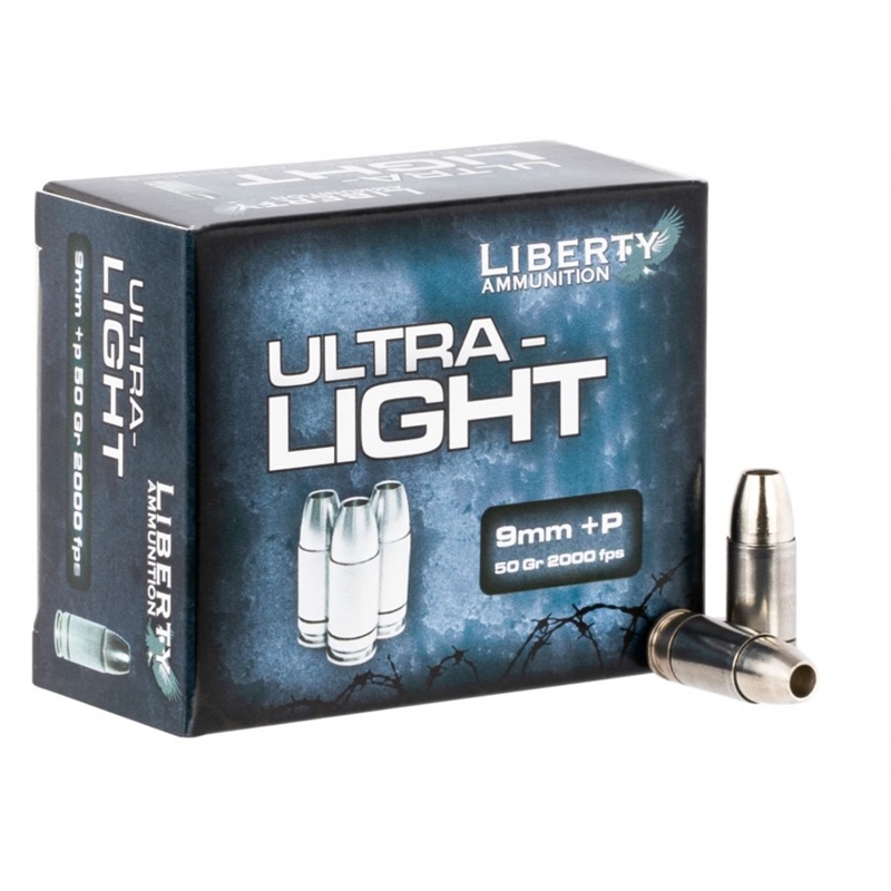 Liberty Ultra-Light 9mm Luger +P Ammo 50 grain Lead Free Hollow Point Box of 20 Rounds LA-UL-9-048